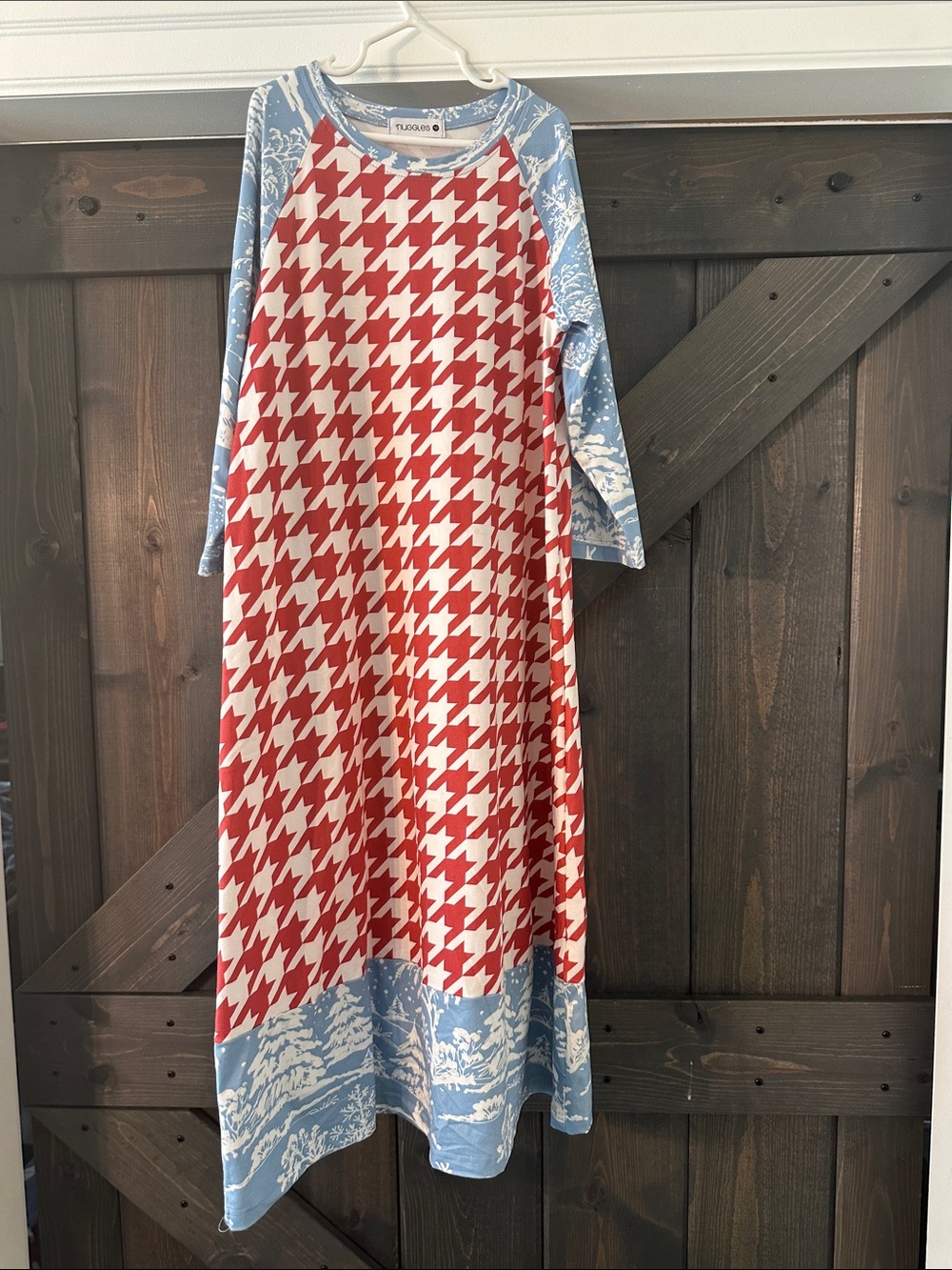 Two-Tone Red Houndstooth & Blue Raglan Kids Dress